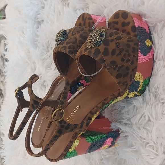 New Kurt Geiger London Floral Sequin Platform Leopard Print Sandals EU 41 - Picture 5 of 12